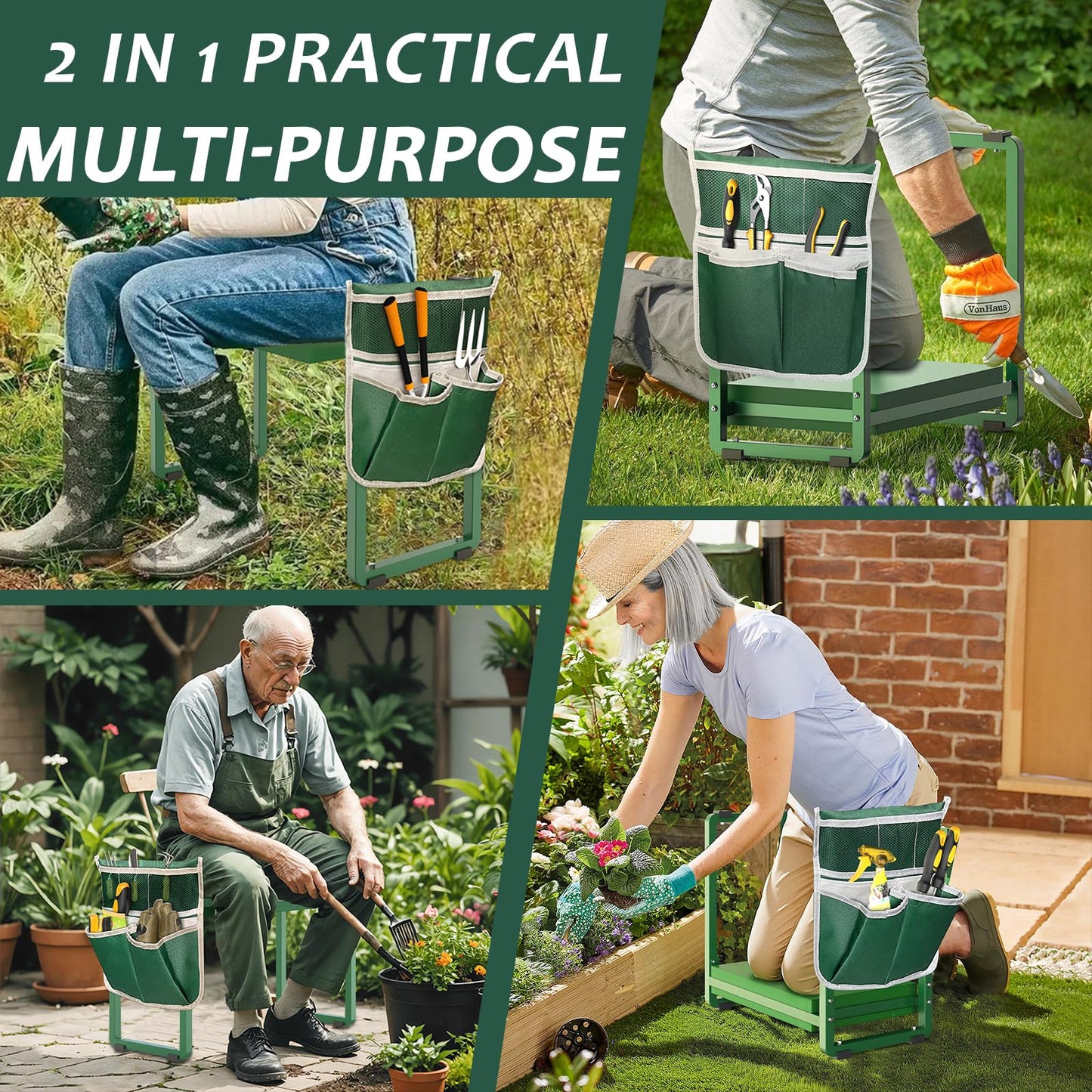 FLINTER 10.2" Wider Garden Kneeler and Seat, Heavy Duty Thick Gardening Bench for Kneeling and Seat - Garden Kneelers for Seniors, Gardening Stools for Women, Grandparents, Gardeners