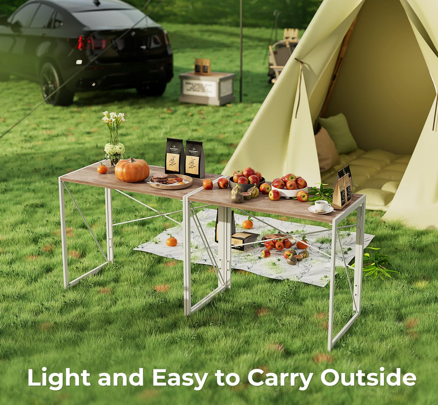 Coavas Folding Desk 31.5 inch Foldable Small Portable Computer Desks, Spaces Saving Writing Sturdy Table for Bedroom, Home Office, Dorm, Apartment, Pre Assembled, Oak