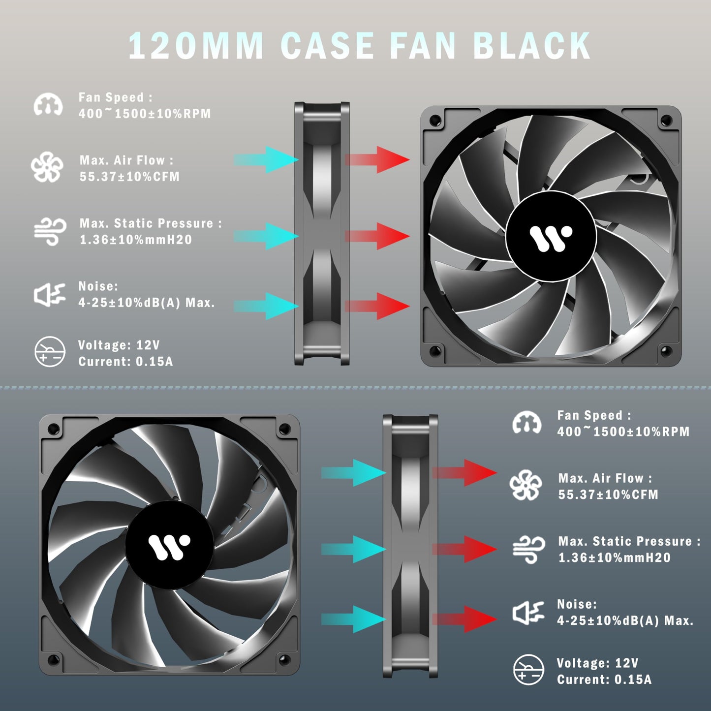 KEDIERS PC CASE ATX 4 Fans Pre-Installed, Type-C Mid Tower Computer Case with Full-View Dual Tempered Glass, Gaming PC Case,Black,P4
