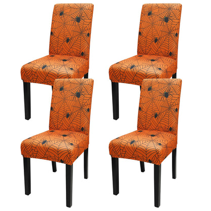 JQinHome Halloween Orange Dining Chair Slipcover, Spider Web Chair Covers Set of 4 ，High Stretch Washable Chair Protector Cover for Dining Room, Kitchen,Home Party,Wedding Ceremony(Orange, 4PC)