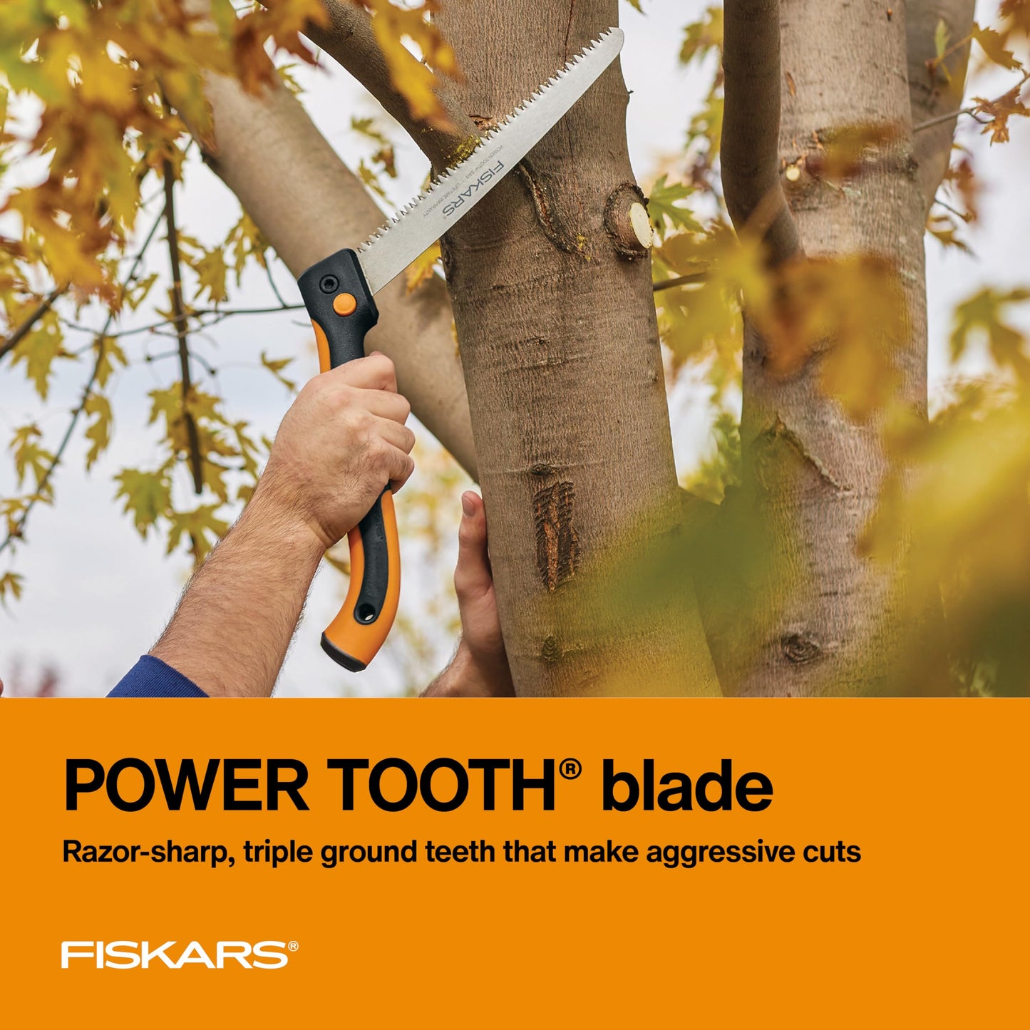 Fiskars Hand Saw, Folding Saw with Dual Position Locking Saw Blade for Overhand Cuts and Under Cuts and Power Tooth Blade with Triple Ground Teeth, Soft Grip 10-Inch Pruning Saw