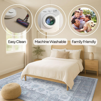 Fame Rugs Modern Oushak Rug 2x3, Doormat Vintage Turkish Gray Oriental Antique Inspired Small Area Rugs, Washable Foldable Luxury Living Room Bedroom (384GB, 2' x 3')