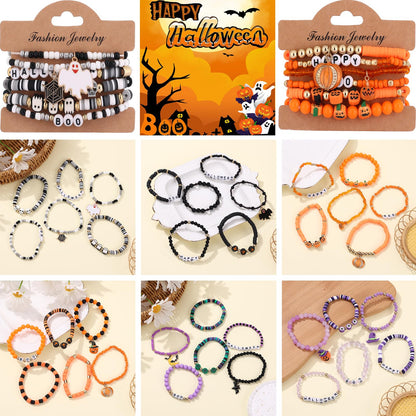 36Pcs Halloween Bracelets for Women Halloween Beads for Bracelets Set Stackable Bracelet Halloween Jewelry Pumpkin Spider Ghost Charms Bracelets BOO Happy Halloween Stretch Bracelets Set Holiday Gift