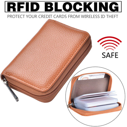 Easyoulife Genuine Leather Credit Card Holder Zipper Wallet With 26 Card Slots (Brown)