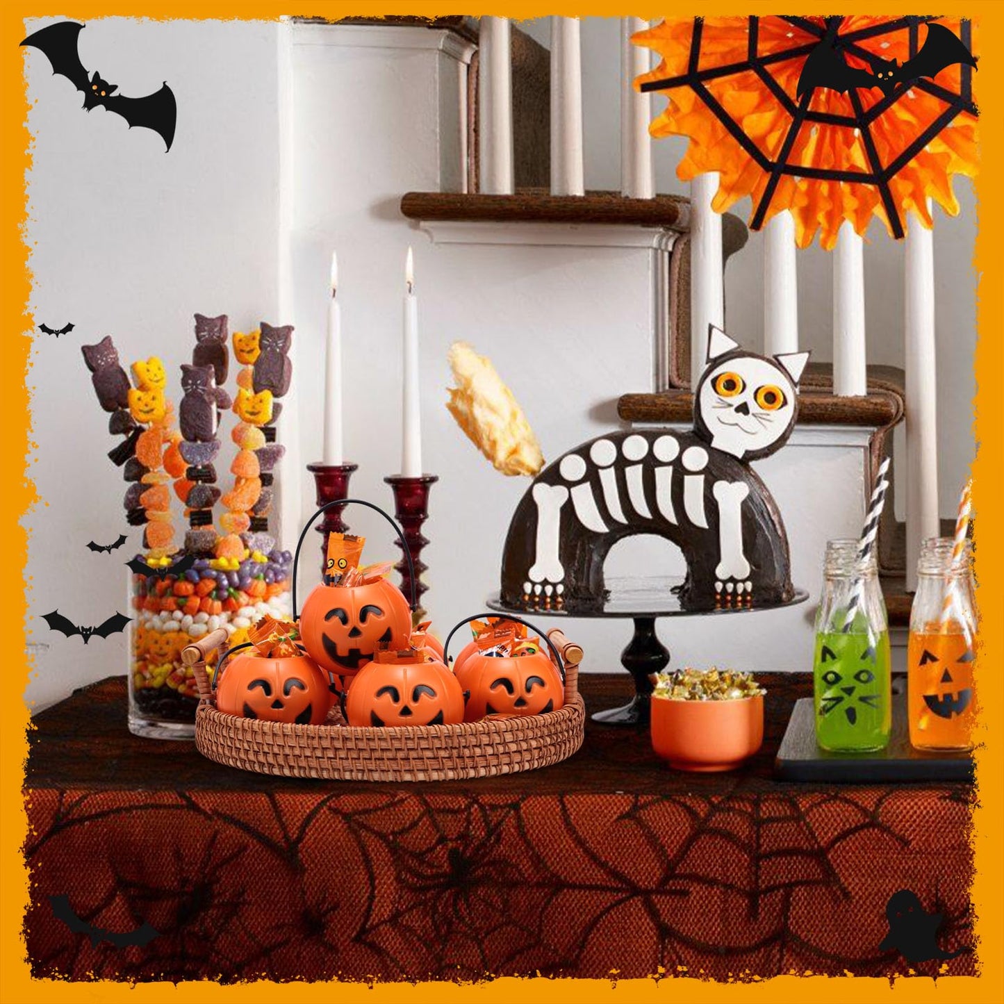 HANSGO Mini Halloween Portable Pumpkin Bucket, 12PCS 3.3 inches Small Halloween Pumpkin Candy Buckets Children Trick or Treat Bags