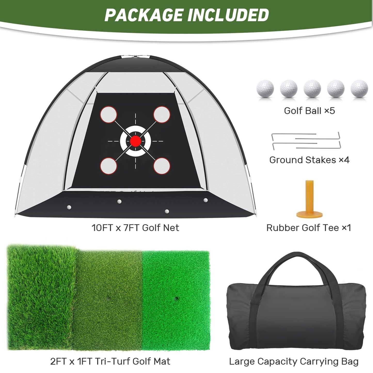 KLAODOT Golf Net with Practice Mat,Golf Hitting Aid Nets 10x7FT for Backyard Driving Chipping Training Swing with Target Mat Balls for Outdoor Indoor，Gifts for Men Dad Him and Golfer