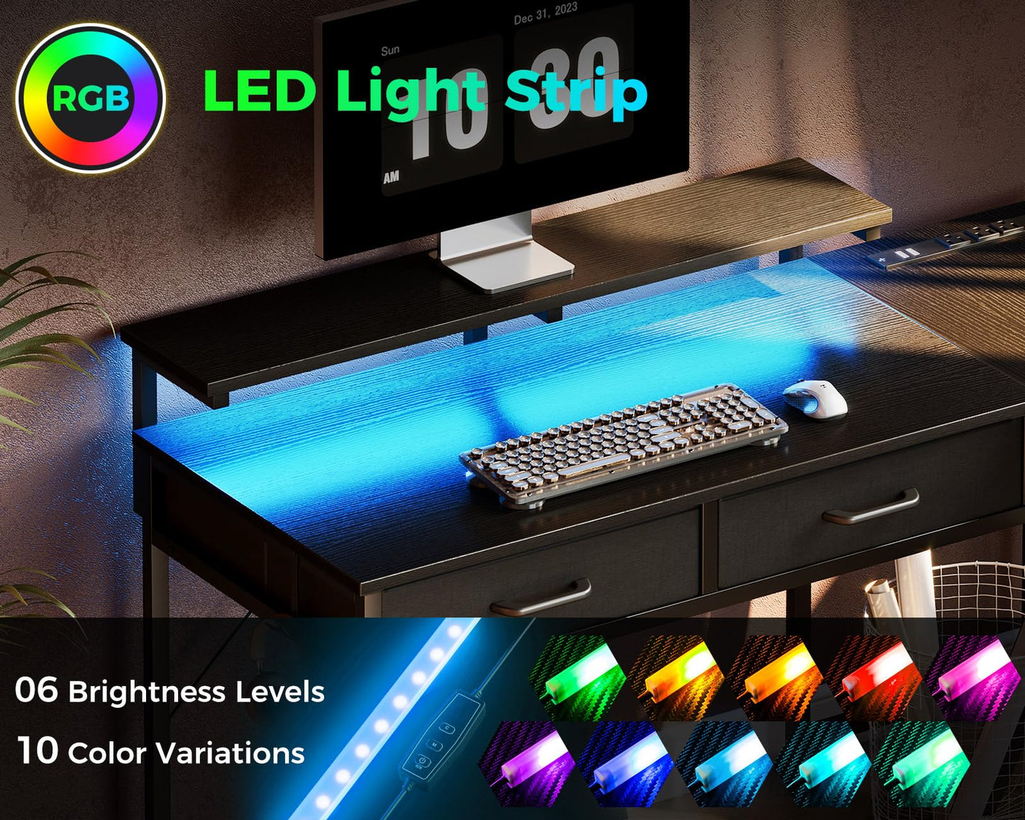 Coleshome 40 Inch L Shaped Gaming Desk with 2 Drawers & Storage Shelves, Computer Desk with USB Ports, Study Writing Table for Bedroom, Simple Modern Laptop Desk for Home Office, Black