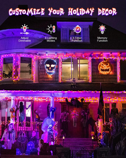 JIXXULVU 125 FT 380 LED Halloween String Lights, Outdoor Waterproof Black Wire with 8 Modes, Timer & Memory, Plug-in Halloween String Lights for Indoor Yard Tree Decorations, Purple & Orange
