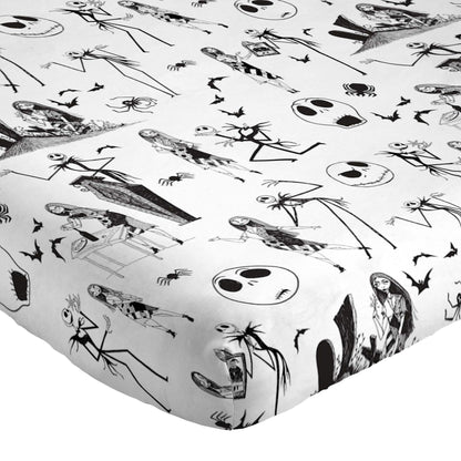 Jay Franco Kids Sheet Set with Fitted, Flat Sheets & Pillow Cover - Ultra-Soft Bedding with Pillowcase for Room Decor, White - Nightmare Before Christmas, 4 Piece Queen
