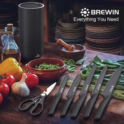 Knife Set, Brewin Kitchen Knife Set, Knives Set for Kitchen, Universal Knife Block, Utility Knife Block Set, New Home Essentials, Apartment Essentials, Dishwasher Safe