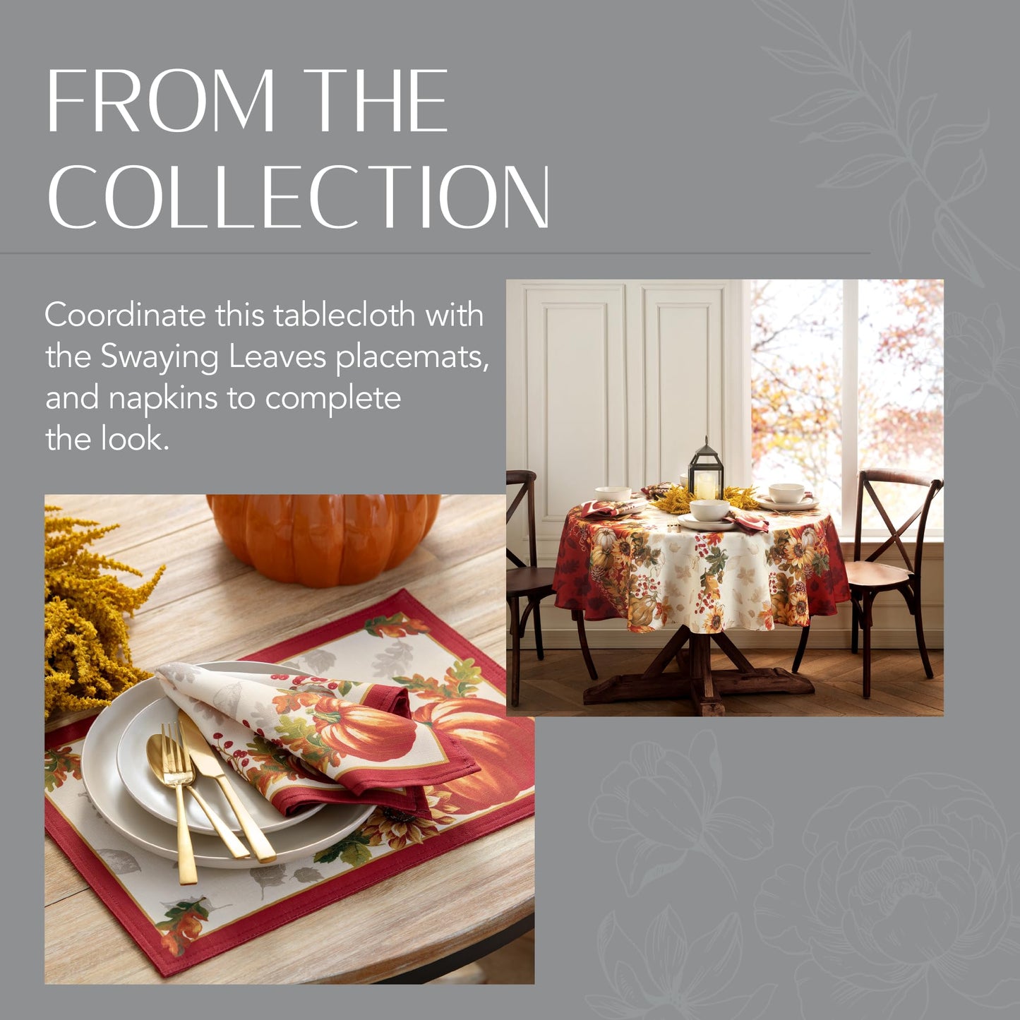 Elrene Home Fashions Swaying Leaves Bordered Fall Tablecloth, Polyester, Multi, 52" x 52" (Tablecloth)