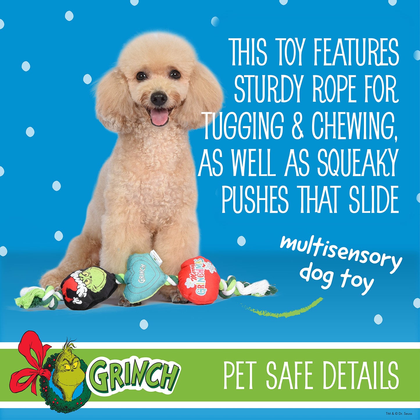 Dr. Seuss for Pets How The Gr Stole Christmas 14 " Heart Rope Toy for Dogs | Squeaky Dog Toys, Rope Dog Toys, Holiday Toys for Dogs, Pet Christmas Stocking Gifts | The Gr Dog Toys (FF25748)