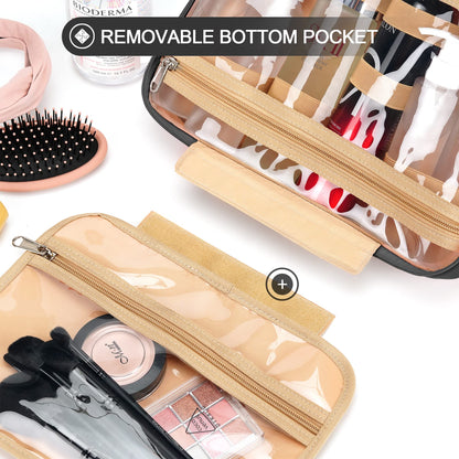 COOSKY Travel Hanging Toiletry Bag for Women, with Jewelry Organizer Compartment, Medium Waterproof Hanging Makeup Accessories, Cosmetic Essentials, Toiletries Dopp Kit Set with Trolley Belt, Black