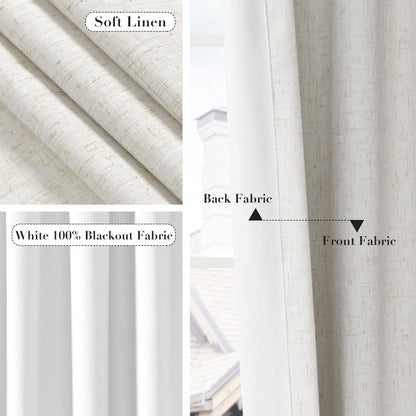 Joywell Cream Linen 100% Blackout Curtains 84 Inch Long, Rod Pocket/Back Tab/Hook Belt/Clip Rings,Thermal Insulated Drapes for Bedroom Living Room Ivory with Hooks(2 Panels,52 x 84,Natural Beige)