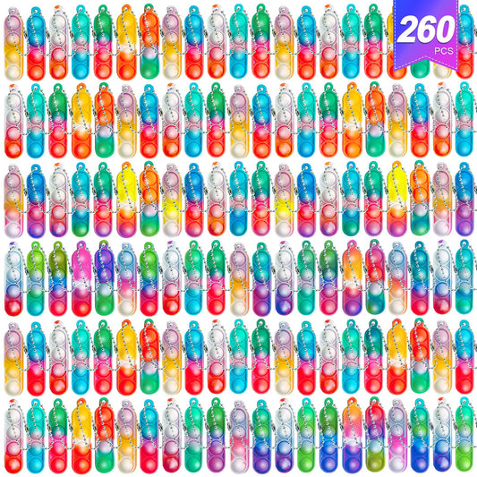 260 PCS Pop Keychain Bulk Party Favors,Fidget Toys for Kids Bulk Mini Pop Keychain Sensory Toys Stocking Pinata Stuffers Birthday Classroom Prizes Toddler Fidget Pack Stress Relief Toys