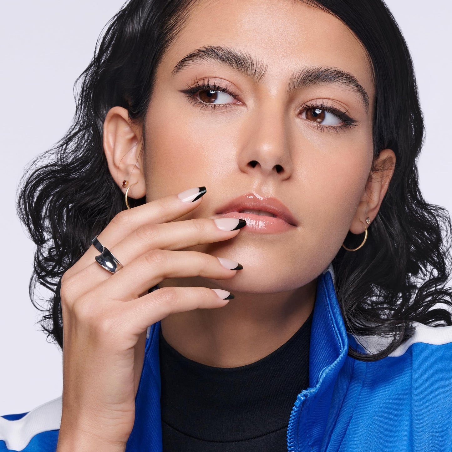 KISS Salon Acrylic, Press On Nails, Nail glue included, 'Flame', Dark Black, Short Size, Coffin Shape, Includes 28 Nails, 2g glue, 1 Manicure Stick, 1 Mini File