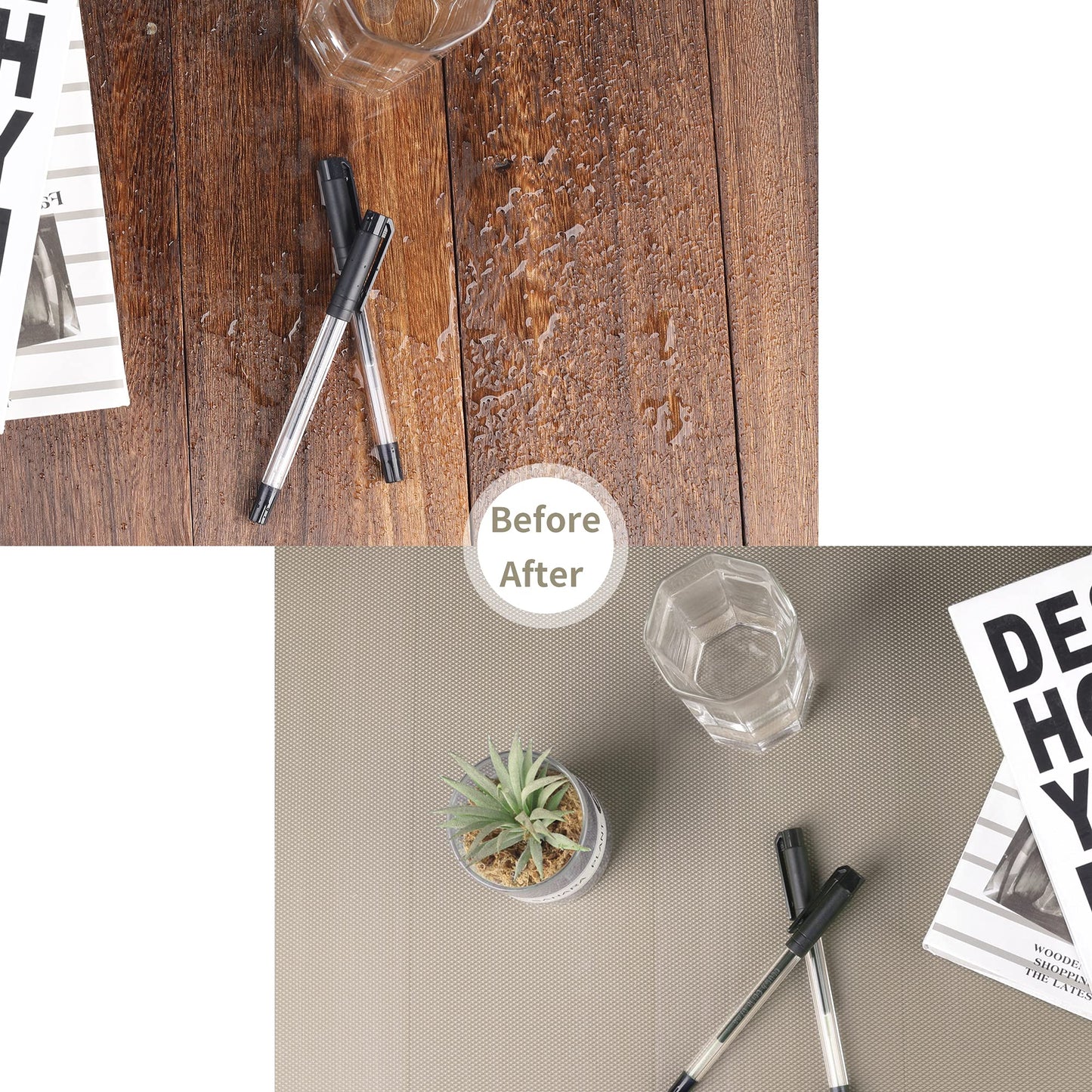 Kitchen Shelf Liner Drawer Liners, Non-Adhesive Refrigerator Liners Waterproof Fridge Mats with Strong Durable Kitchen Cabinets Mat for Drawers, Shelves, Pantry Khaki