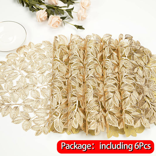 Crisjanggo Metallic Placemats Set of 6 Gold Leaf Round Placemats Non-Slip Wipeable Table Mats for Dinner,Party,Wedding Accent Centerpiece