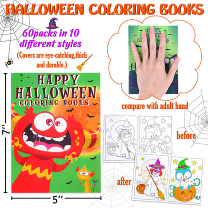 Geefuun 60PCS Halloween Coloring Books Bulk for Kids - Hallowmas Trick or Treat Goodie Bags Fillers Stuffer Gifts Party Favors Supplies