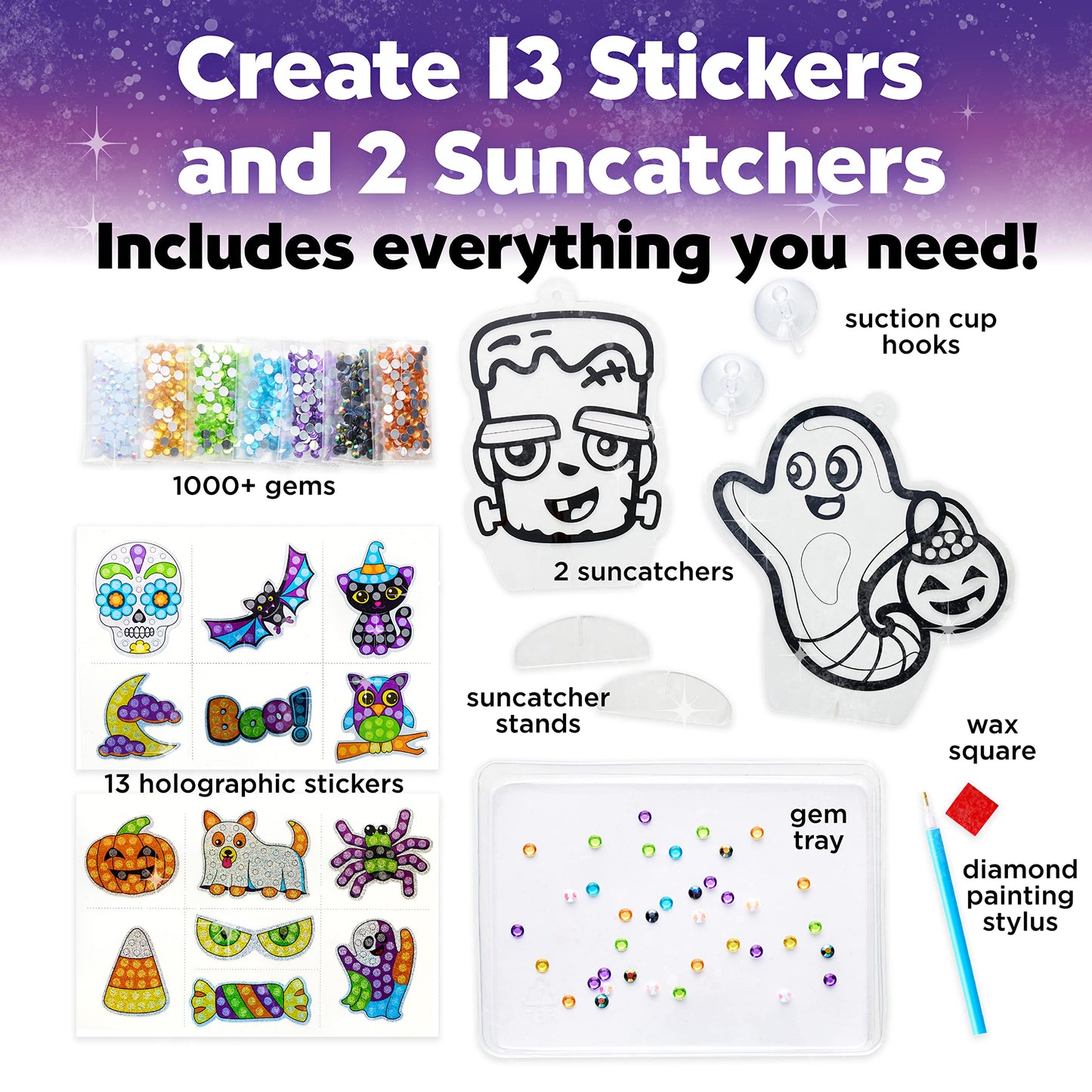 Creativity for Kids Big Gem Diamond Painting Kit - Halloween Stickers and Suncatchers - Spooky DIY Crafts for Kids, Trick or Treat Activities and Gifts for Kids (Ages 6+)