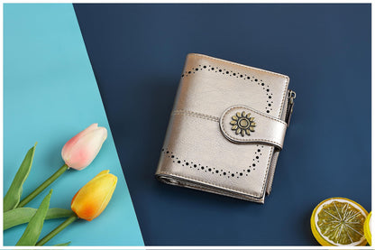 Lavemi Womens Leather Wallet Small Compact RFID Blocking Credit Card Case Purse with Zipper Pocket(Champagne Gold)