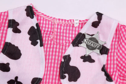 Ekoropshop Cowgirl Costume for girls West Cowgirl Halloween Outfit Dress with Pink Cowboy Hat-L