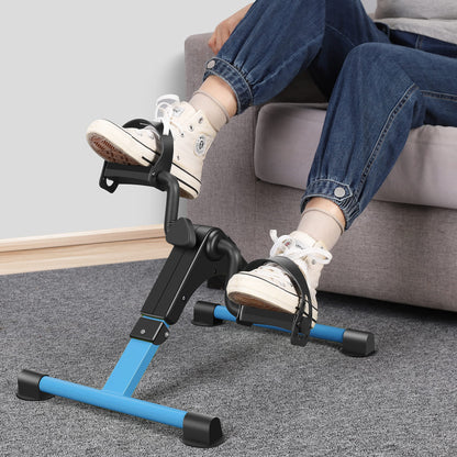 Folding Exercise Bike Pedal Exerciser Portable Desk Bike with LCD Display for Arms and Legs Workout (BLUE)