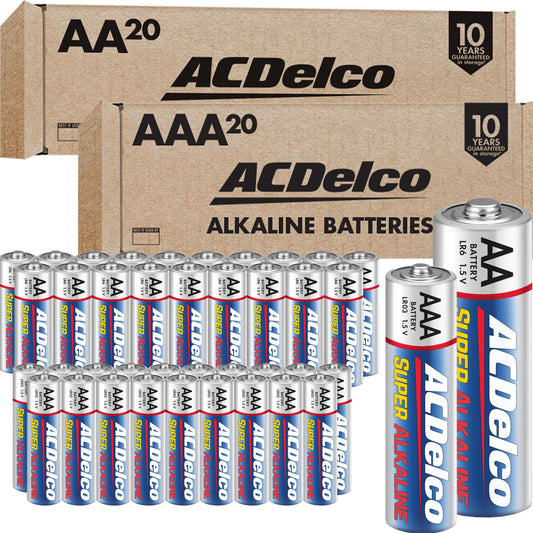 ACDelco Double AA and Triple AAA Batteries, 40-Count Battery Combo Pack for Home and Office, 20-Count Each, 10-Year Shelf Life