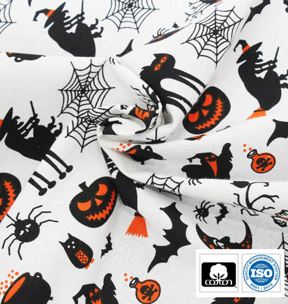 COTTON CRAFT Halloween Cloth Napkins - Spooky Hocus Pocus Dinner Napkins - Set of 12 Pure Cotton Reusable Washable Napkin - Halloween Decorations - Halloween Party Décor - 17 x 17 - Black White Orange