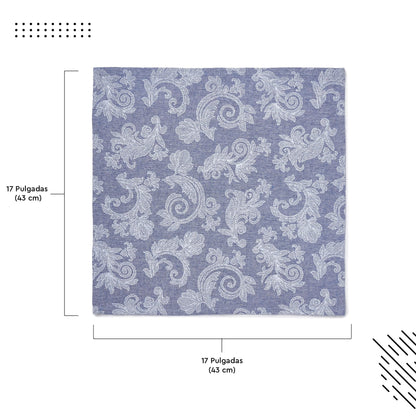 Encasa XO Blue Cloth Napkins Set of 12, 18x18 in | Floral Jacquard Homespun Cotton Dinner Napkins | Washable & Reusable Wedding Napkins for Holiday Dining, Parties, & Everyday Table Décor