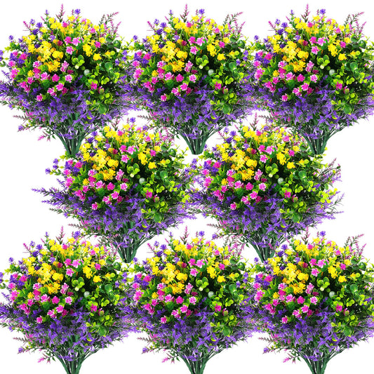 Hananona 24 Pcs Bundles Artificial Flowers Outdoor, Faux Artificial Plants Shrubs Plastic Flower Bulk for Hanging Planter Porch Window Home Wedding Fall Summer Decor (24, Multiple Color)