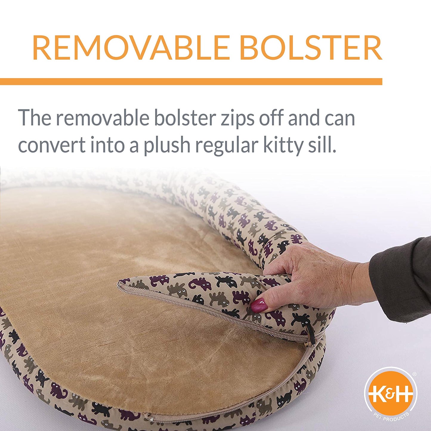 K&H Pet Products Bolster Kitty Sill Cat Window Perch Bed for Large Cats, Orthopedic Window Hammock Holds 40 lbs, Washable Cover, Indoor Windowsill Furniture Bed Seat - Tan/Kitty Unheated 14 X 24in