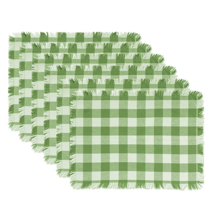 DII Heavyweight Fringed Check Tabletop Collection, Placemat Set, 13x19, Bright Green, 6 Piece