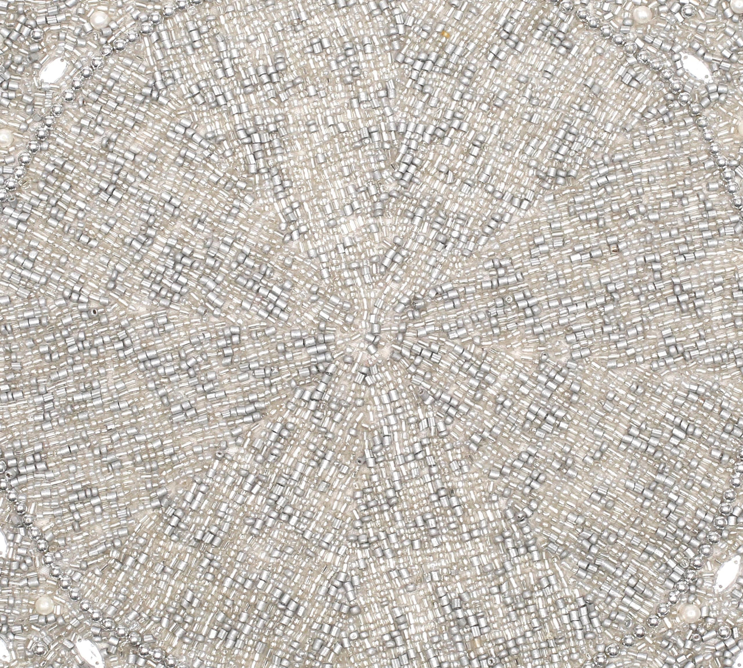 13" Round Beaded Placemat - Handcrafted Glass Beads in White Silver - Luxury Dining Table Decor, Wedding & Housewarming Gift, Holiday Use Pack of 1 by ALPHA Living HOME