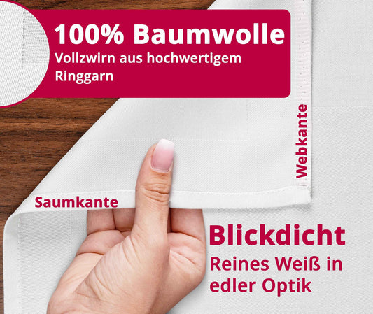 Damask Tablecloth 100% Cotton Gastro Edition White Square 110 x 280 cm Finest Two-Thread Quality Made from High-Quality Ring Yarn