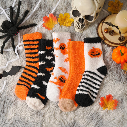floconssy Halloween Fuzzy Socks for Women, Fall Pumpkin Gifts Slippers Socks Funny Fluffy Cozy Freaky Boo Basket Stuffers