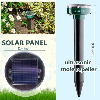 Gopher Repellent Ultrasonic Solar Powered - Mole Repellent Stakes Outdoor Pet Safe - Groundhog Repeller Snake Rodent Gopher Spikes Chaser - Sonic Mole Deterrent Devices (2)