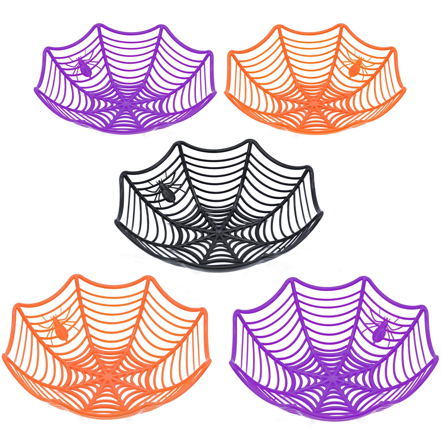 JOYIN 5 Pcs Halloween Candy Bowl Spider Web Trick or Treat Dish Decorations Indoor, Plastic Bowl Party Favors Supplies for Table Desk Haunted House Basket Decor