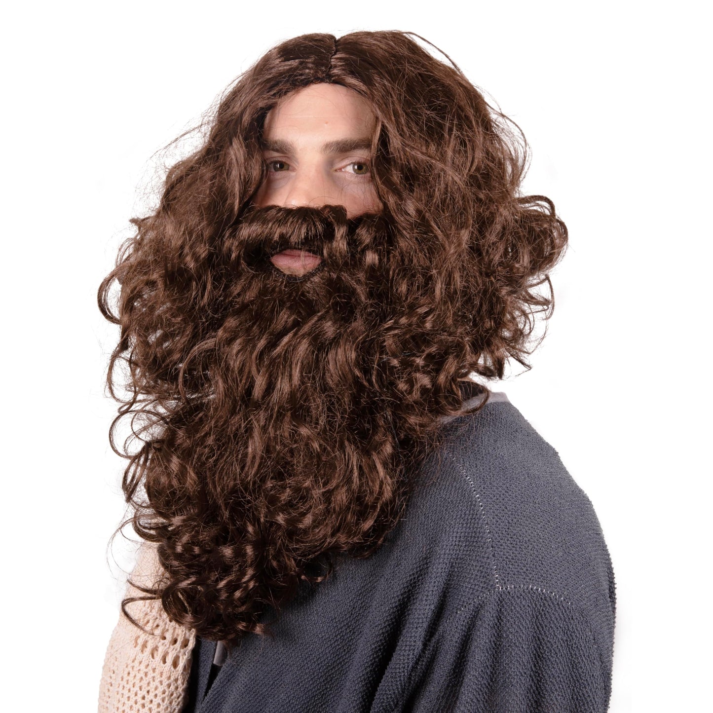 Kangaroo Jesus Costume for Men – Includes Brown Beard & Wig Set, Long Wig & Beard, Hagrid Wig Alternative, Funny Costume Gift, Christmas Stocking Stuffer