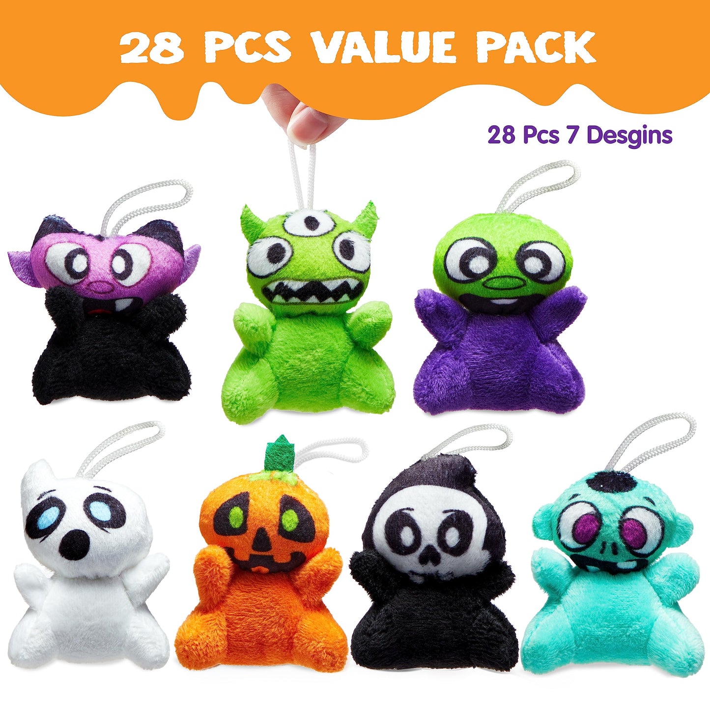 JOYIN 28 PCS Halloween Mini Plush Toy Assortment with 7 Characters, Mini Halloween Plush Toy Bulk for Kids Trick or Treating, Classroom Party Favors Supplies Prizes, Goodie Bag Stuffers Fillers