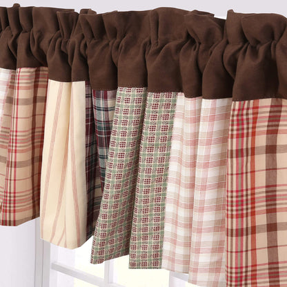 Cozy Line Home Fashions Hand Piecing Real Patchwork Brown Plaid Farmhouse Country Patchwork Rod Pocket Window Valance, 16" x 56"