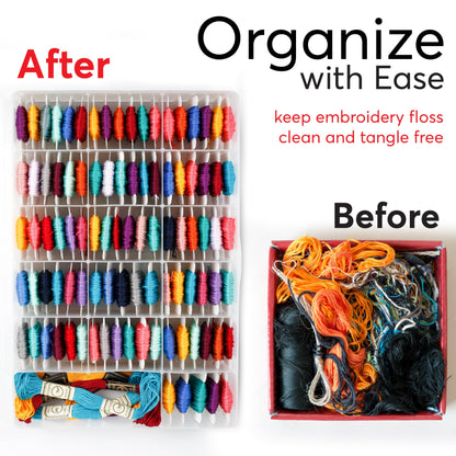 2PACK Embroidery Floss Organizer Box with 50 Cardboard Bobbins - 17 Compartments Clear embroidery thread and Beads organizer box, Snap-Tight Clear Sewing Organizer - Jewelry Bead Holder (Made in USA)