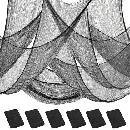 Legigo 6 Pack Balck Halloween Creepy Cloths Cheesecloths, Spooky Black Mesh Fabric Cheese Cloths for Crafts, Scary Gauze Fabric for Party Supplies Home Wall Doorway Outdoor Yard Decor