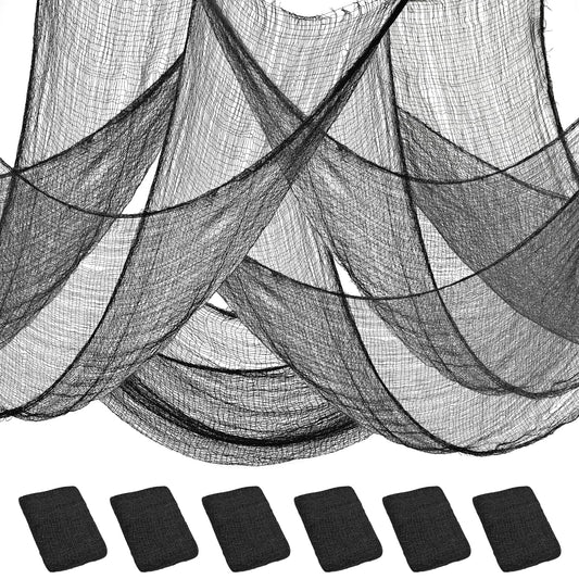 Legigo 6 Pack Balck Halloween Creepy Cloths Cheesecloths, Spooky Black Mesh Fabric Cheese Cloths for Crafts, Scary Gauze Fabric for Party Supplies Home Wall Doorway Outdoor Yard Decor