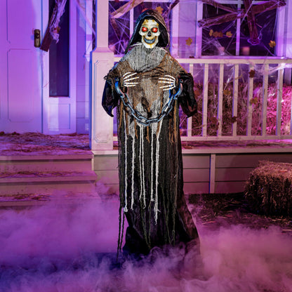 JOYIN 67" Halloween Decorations Outdoor Life Size Animatronics Grim Reaper with Chain, Sound-Actived Party Decor with Creepy Sound, Scary Haunted House Props for Garden Yard Lawn