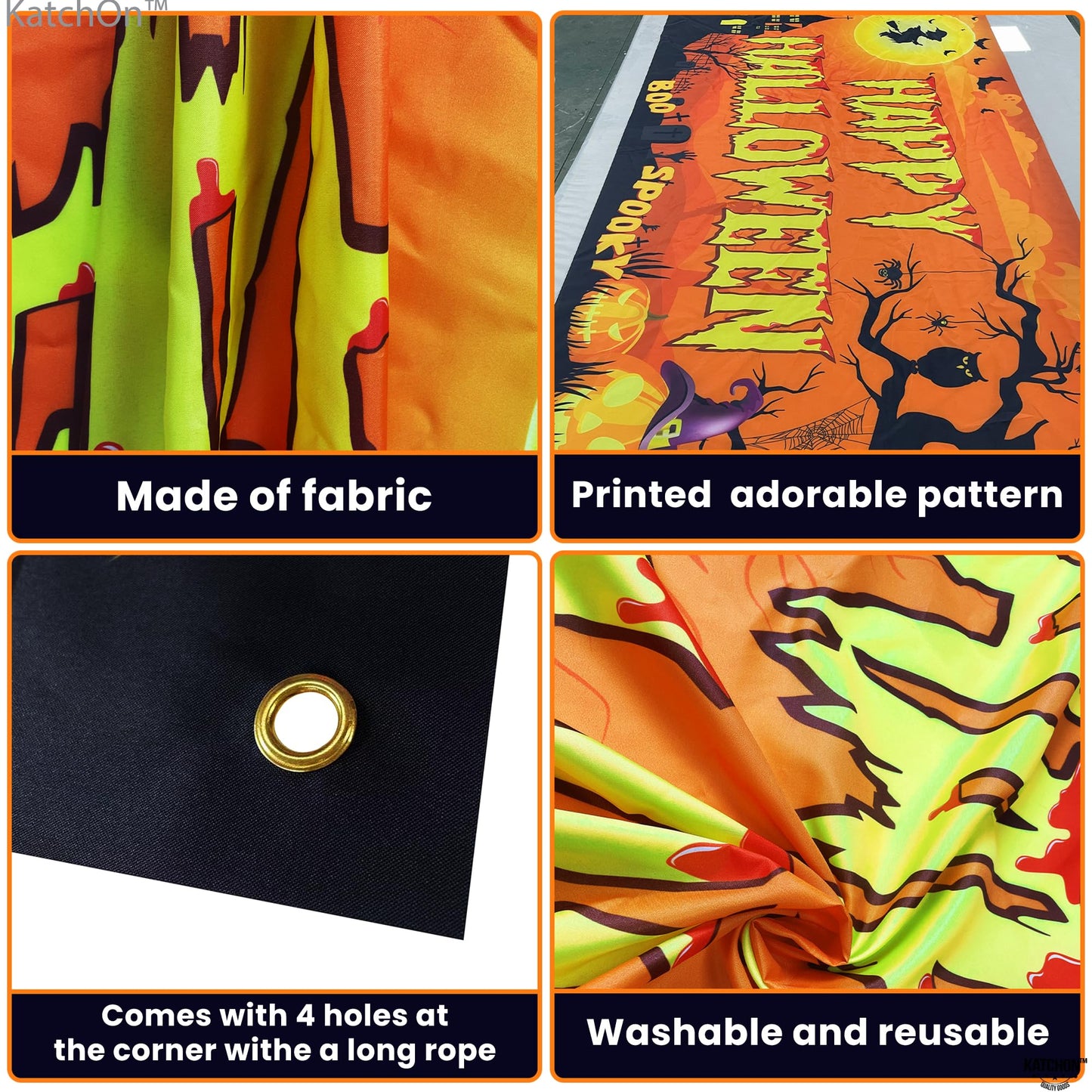 KatchOn Spooky Happy Halloween Banner - XtraLarge, 72x44 Inch | Orange Halloween Photo Backdrop for Decorations & Photography