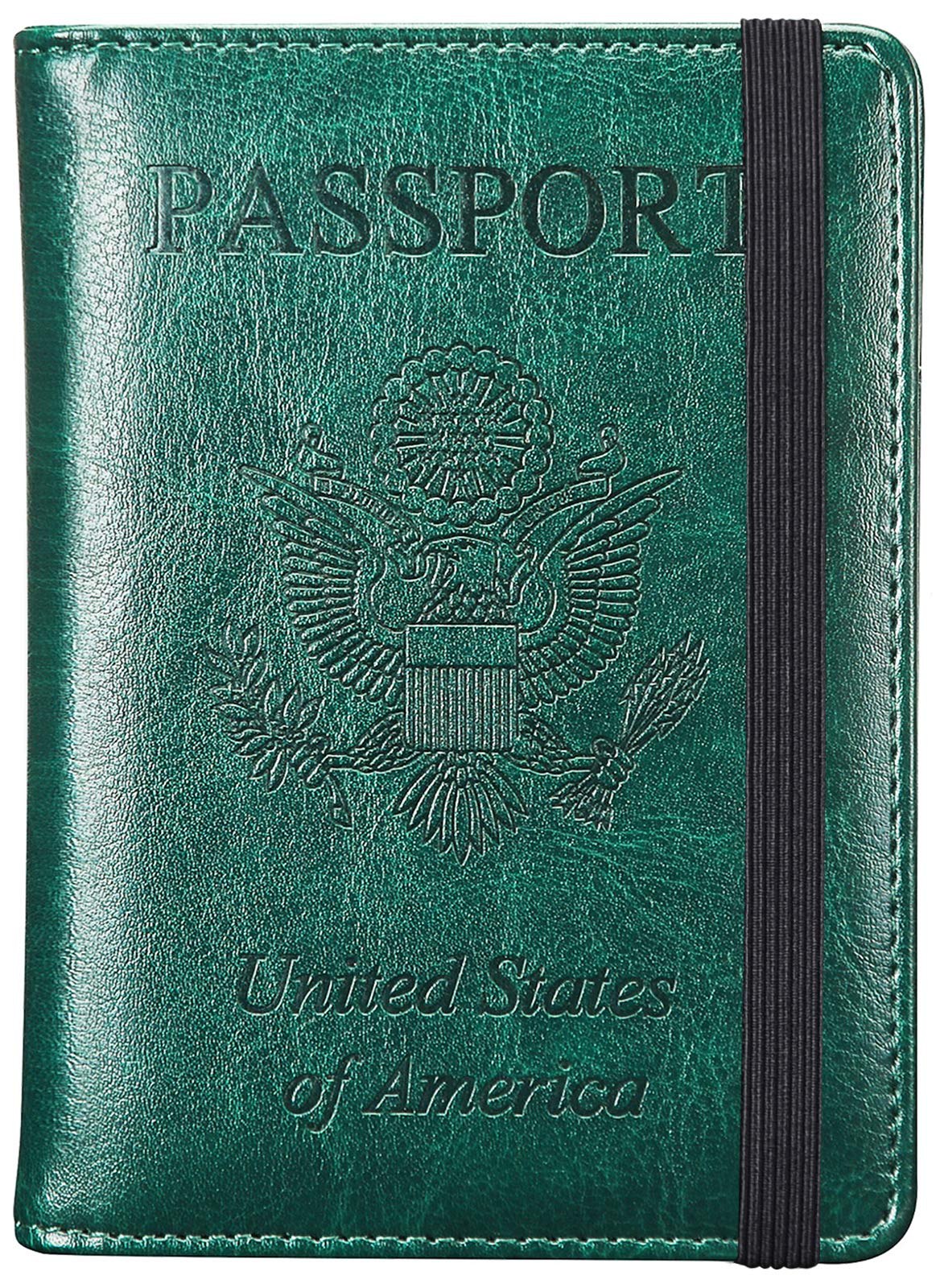 HerriaT Leather Passport Holder Cover Case RFID Blocking Travel Wallets Card Case for Women Men(Blackish green)