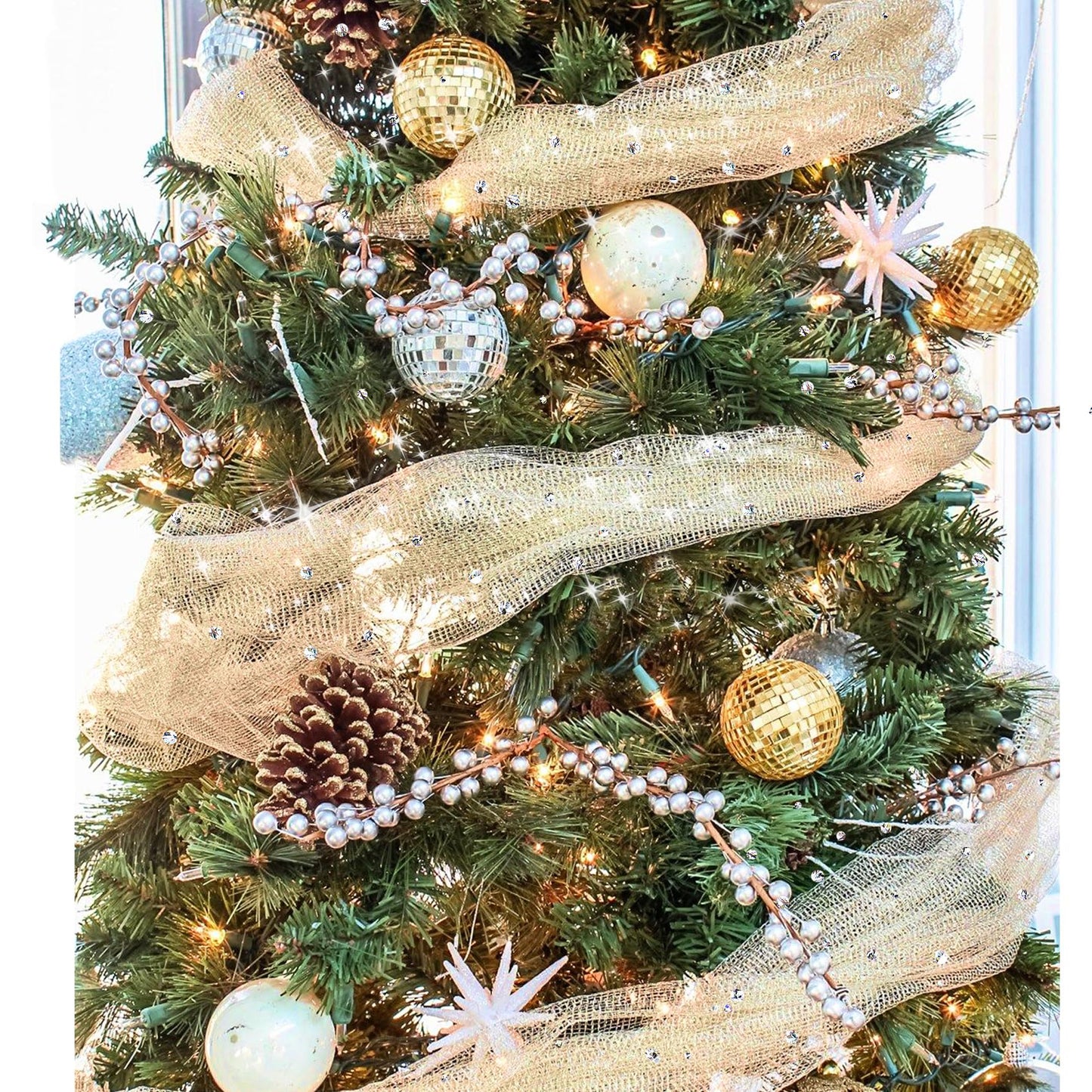 Glitter Tulle Rolls 6 Inch by 50 Yards Sparkling Tulle Fabric Sequin Ribbon Spool with Bow for Christmas Gift Wrapping DIY Tutu Table Skirt Halloween Decorations (Antique Gold)