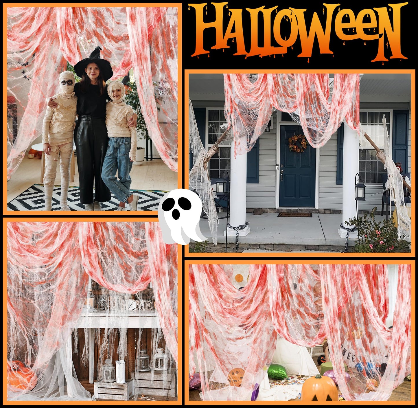 197" x 85" Halloween Creepy Cloth - Halloween Spooky Fabric Cloth - Scary Gauze Blood Creepy Cloth for Haunted House Halloween Party Yard Wall Doorway Outdoors Decoration