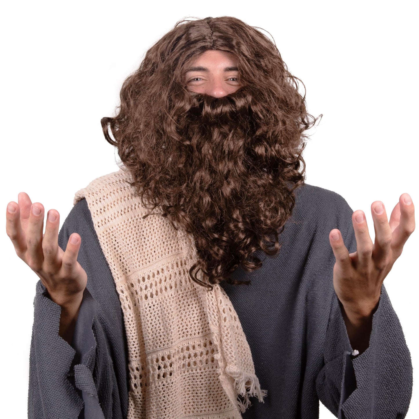 Kangaroo Jesus Costume for Men – Includes Brown Beard & Wig Set, Long Wig & Beard, Hagrid Wig Alternative, Funny Costume Gift, Christmas Stocking Stuffer